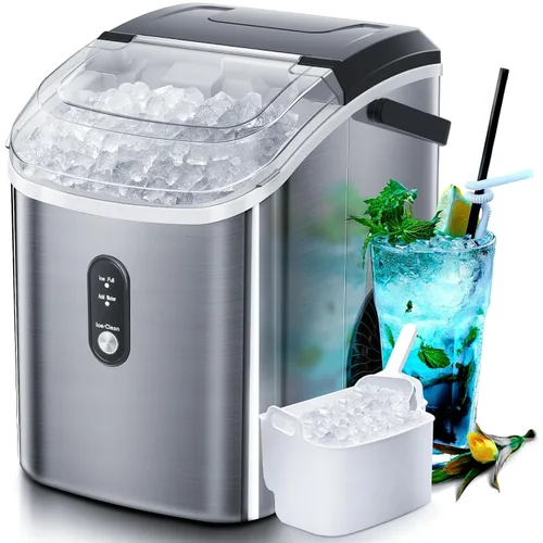 Miniatura 8 de Máquina de hielo para encimera Nugget con hielo de pellets suave masticable, máquina de hielo portátil Pebble, 34 libras por día, autolimpiante
