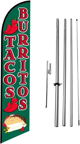 Miniatura 19 de Tacos Mexican Restaurant Publicidad Banner de plumas Swooper Bandera con Kit de asta de Bandera y Estaca de Tierra Tacos-Multicolor-Verde/Rojo