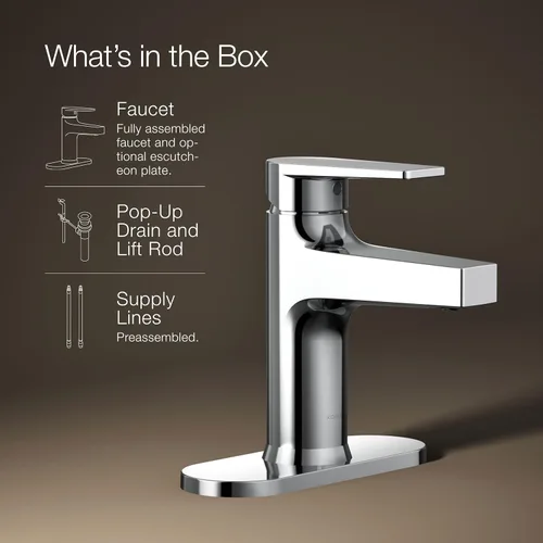 Miniatura 13 de Kohler 74021-4-CP Taut - Grifo de lavabo de baño con mango único, 1.2 gpm, cromo pulido