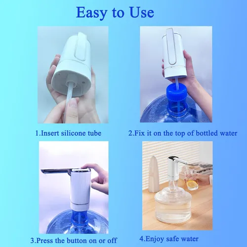 Miniatura 5 de Dispensador de agua eléctrico plegable para jarra de 5 galones, carga USB, 3 modos con interruptor de apagado automático, portátil para el hogar, al