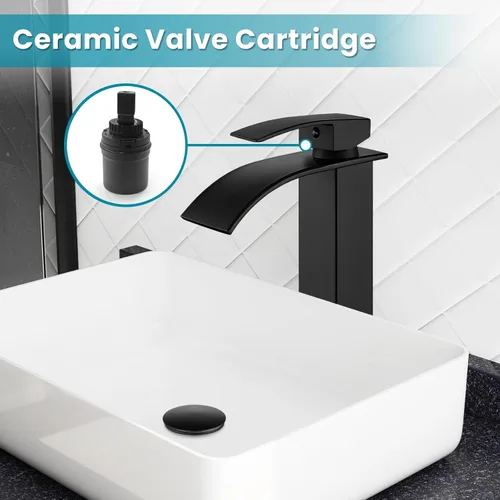 Miniatura 7 de gotonovo Grifo de Baño Alto Tipo Cascada de Una Sola Manija Grifos de Baño para Lavabo de 1 Orificio Grifo de Lavabo Vessel de Acero Inoxidable