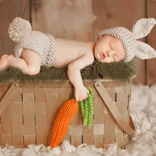 Miniatura 2 de ODASDO Traje de fotografía para recién nacidos, disfraz de conejo de Pascua, accesorios de fotos, hecho a mano, gorro de punto de ganchillo Caqui +