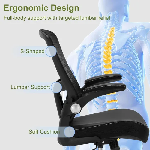 Miniatura 6 de Ergonomic PU Leather Office Chair, 400lbs Weight Capacity, Breathable Mesh Back, Adjustable Height & Flip-Up Arms, Heavy Duty Computer Desk Chair