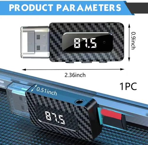 Miniatura 2 de Receptor Bluetooth USB para automóvil, pantalla LED HD, transmisor FM, adaptador de audio, DC 5V Plug and Play, receptor Bluetooth de frecuencia