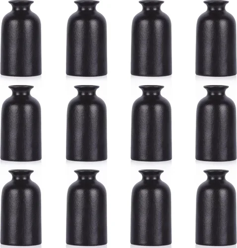 Paquete de 12 jarrones negros pequeños - Jarrones de cerámica para centros de mesa, mini jarrón negro para hierba de las pampas, flores y decoración