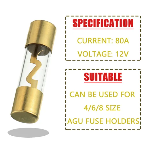 Miniatura 3 de Fusible AGU 80A chapado en oro de vidrio audio para coche auto marino amplificador estéreo protección de potencia (paquete de 5)