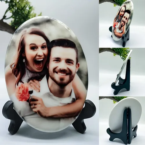 Miniatura 7 de AD FONTES Foto de retrato de cerámica conmemorativa, porcelana personalizada impermeable para decoraciones de tumbas, placa ovalada, lápida