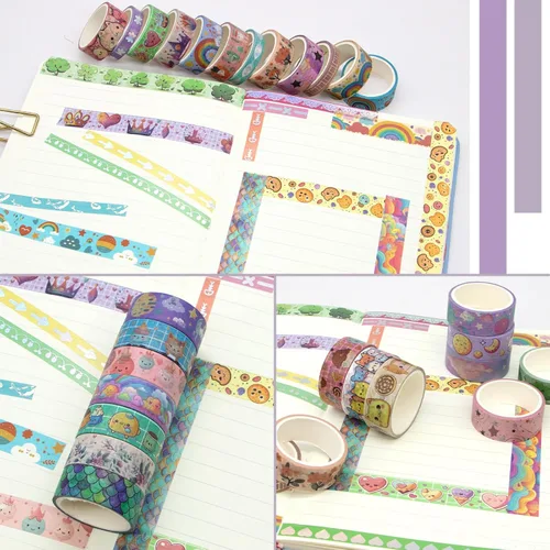 Miniatura 6 de WAPETASHI Juego de 50 rollos de cinta washi, cinta Washi plateada para álbumes de recortes, diario de viñetas, planificador, regalo, cinta
