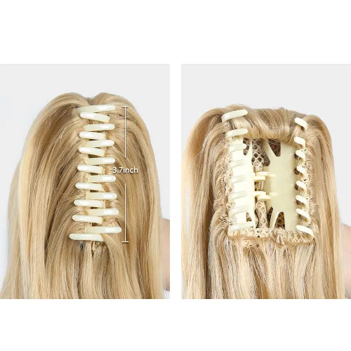 Miniatura 4 de Extensiones de pinza de cabello rubio, extensiones de cola de caballo para mujer, extensiones de cabello rizado de 16 pulgadas, extensiones