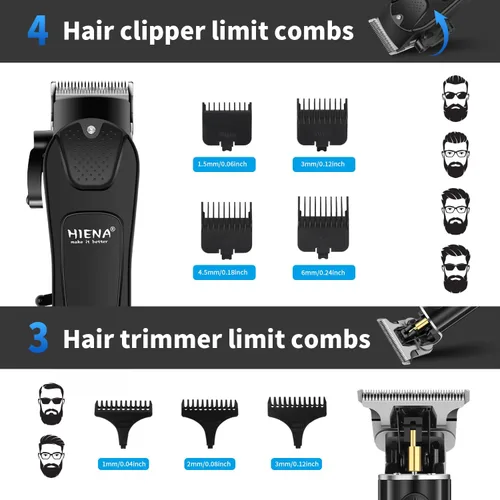 Miniatura 6 de HIENA PRO Juego de cortapelos profesional y kit de recortadora para hombres, cortadora de peluquería inalámbrica, afeitadora eléctrica de barba