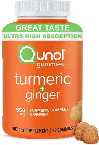 Gomitas de cúrcuma y jengibre, gomita Qunol con 500 mg de cúrcuma + 50 mg de jengibre, suplemento de apoyo articular, tumérica y jengibre de ultra
