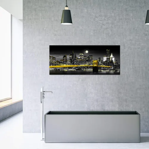 Miniatura 5 de Biuteawal Impresión en lienzo amarillo en blanco y negro de la ciudad de Nueva York, puente de Brooklyn en la noche de la luna, pintura fotográfica