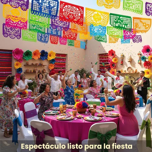 Miniatura 2 de DomeStar - Decoración de fiesta mexicana, pancarta de papel picado de plástico de 18 pies, banderines de fiesta de Cinco de Mayo para suministros