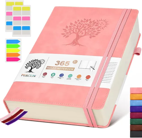 Miniatura 13 de PERCUN Cuaderno de diario rayado B5 – Diarios grandes de cuero de 365 páginas para escritura de mujeres y hombres, cuaderno de tapa dura con páginas
