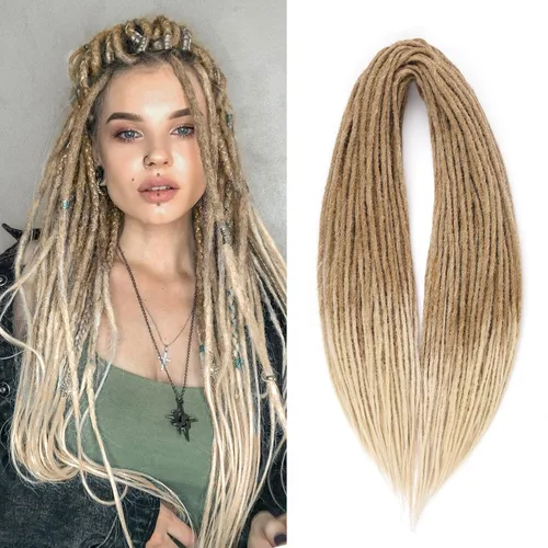 Miniatura 35 de Leeven Extensiones de rastas grises de 40 hebras de 18 pulgadas con terminación única hechas a mano, extensiones de rastas suaves de 0.6 cm