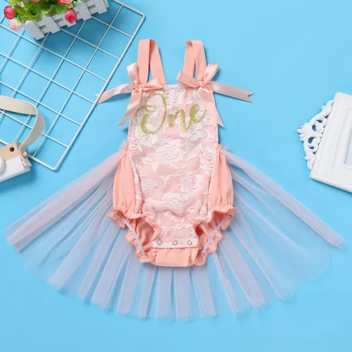 Miniatura 77 de Traje de bebé niña primer cumpleaños traje de encaje tul mameluco princesa tutú vestido de un año cumpleaños pastel Smash fotografía ropa