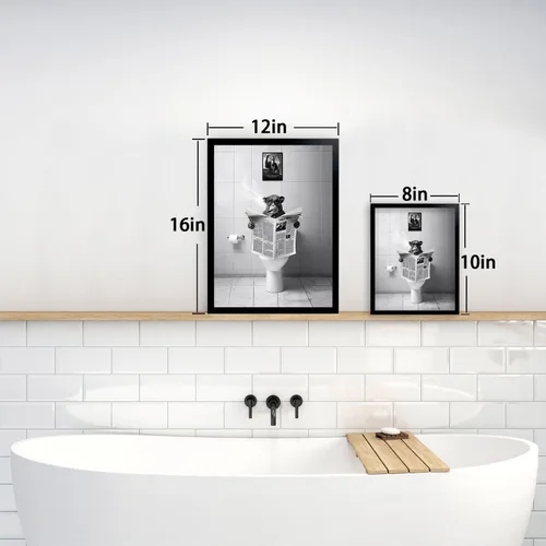 Miniatura 2 de Foduuo Divertido arte de pared para decoración de baño, impresión artística en lienzo en blanco y negro, enmarcadas en negro, divertidas impresiones