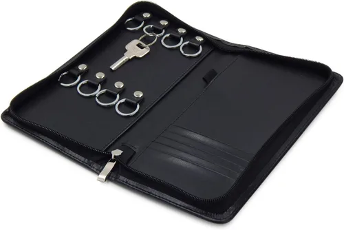 OFFIDIX Gabinete portátil de piel sintética para llaves, 8 llaves, portátil, con cremallera, organizador de tarjetas de menús, soporte de negocios