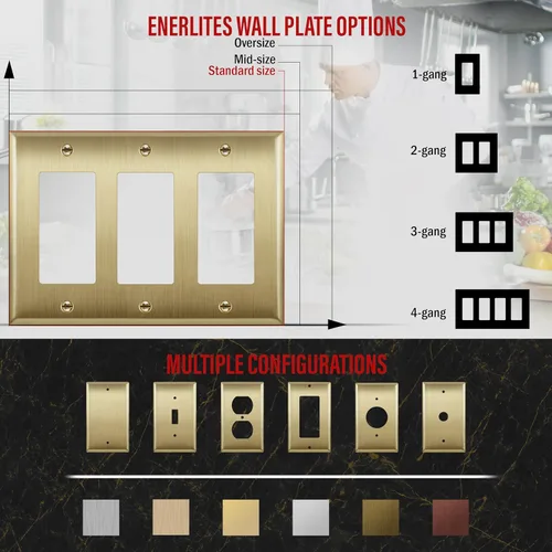 Miniatura 5 de ENERLITES Placa de pared metálica decorativa para interruptor o tomacorriente, acero inoxidable 201, resistente a la corrosión, tamaño de 3-gang