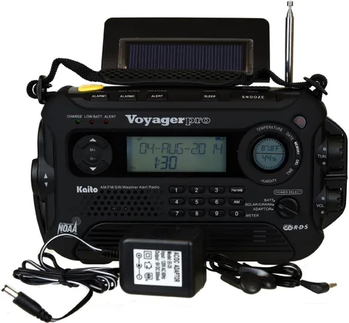 Miniatura 2 de Kaito Voyager Pro KA600 Dínamo digital solar, a cuerda. Radio con palanca de dínamo frecuencias AM/FM/LW/SW y NOAA, para emergencias, con linterna