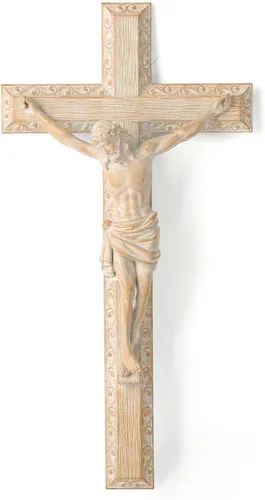 Miniatura 10 de Crucifijo católico BC de pared, cruz de Jesucristo, regalo religioso devoto, aspecto tallado en madera, 12 pulgadas de alto, pintado a mano por