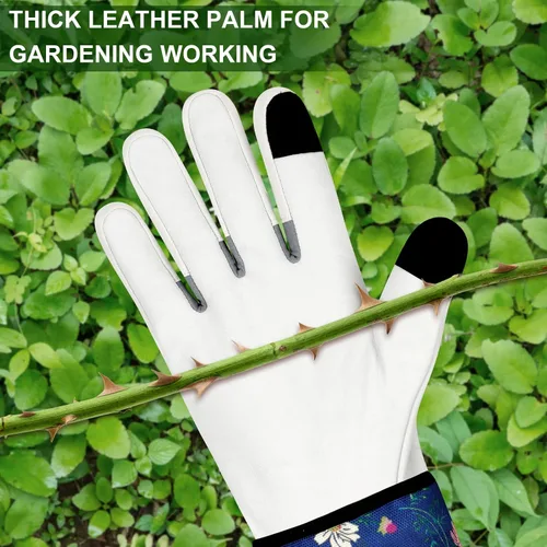 Miniatura 6 de Guantes de jardinería de cuero para mujer, guantes de jardín a prueba de espinas, diseño de pantalla táctil, guantes de trabajo resistentes