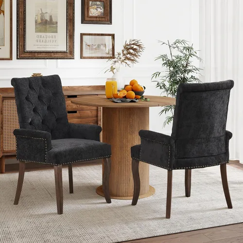 Miniatura 10 de Juego de 6 Sillas de Comedor Tapizadas de Terciopelo, Sillas Laterales de Cocina de Estilo Moderno con Ribete de Tachuelas y Patas de Madera, Anillo