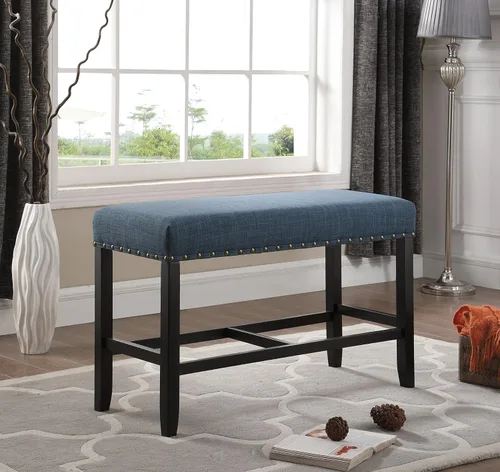 Roundhill Furniture PB162BU Biony Banco de Comedor de Tela de Altura de Mostrador con Ribete de Tachuelas, Azul