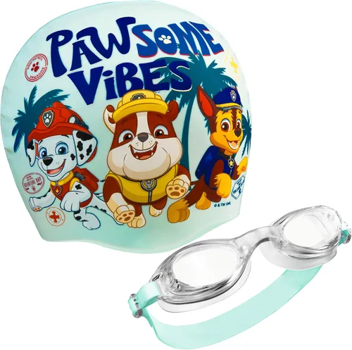 Paw Patrol Kids Swim Goggles and Swim Cap Set Anti-Fog UV Protection Azul