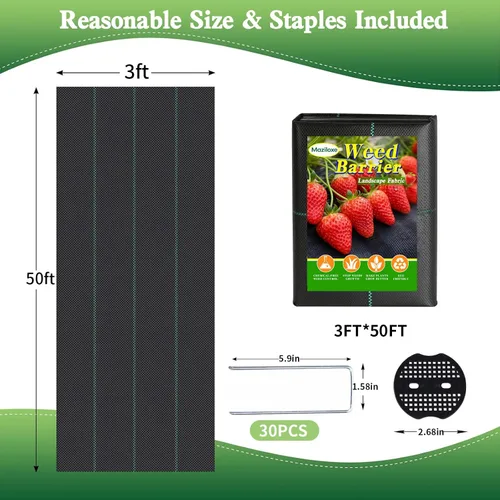 Miniatura 7 de Tela de barrera de control de malezas de 3.53 oz/yd², membrana de cubierta de suelo para jardinería de alta resistencia, para césped artificial