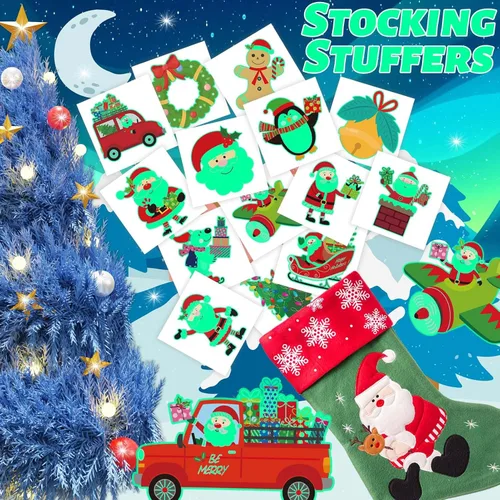 Miniatura 4 de winthrop 120 tatuajes temporales luminosos de Navidad para niños, que brillan en la oscuridad envueltos individualmente, tatuajes de seguridad
