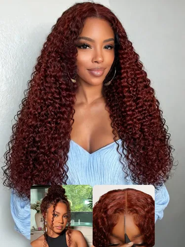 Miniatura 21 de Nadula Peluca Sin Deslizamiento 13x4 HD Rizada Birmana con Cordón de Cabello Humano con Extremos en Espiral de Dedo, Sin Pegamento Pre Cortada