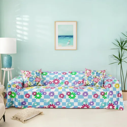 Miniatura 17 de Funda de sofá rústica con diseño bohemio y floral a cuadros de búfalo, lavable, moderna, con diseño geométrico de cuadrícula, antideslizante, funda