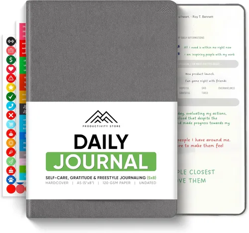 Miniatura 7 de El mejor diario diario para hombres y mujeres, gratitud, manifestación y diario guiado con indicaciones para el crecimiento personal (A5, azul)
