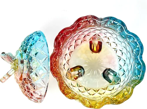 Miniatura 4 de Tarro de almacenamiento de barril de caramelo de cristal colorido tarro de almacenamiento de galletas de lujo en relieve bote de buffet con tapas