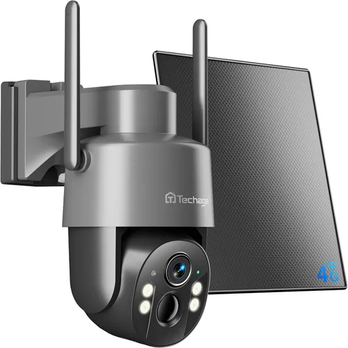 Techage - Cámara de seguridad solar celular 4G LTE inalámbrica para exteriores, cámara de seguridad 2.5K SIN WiFi con visión nocturna a color, vista