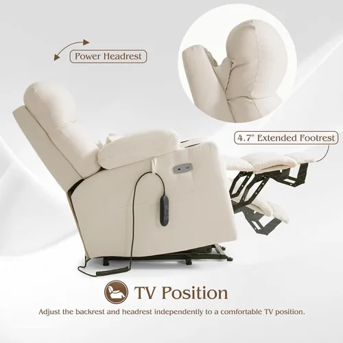 Miniatura 5 de Silla reclinable eléctrica para personas mayores con reposapiés extendido, silla reclinable plana de posición infinita para adultos con masaje
