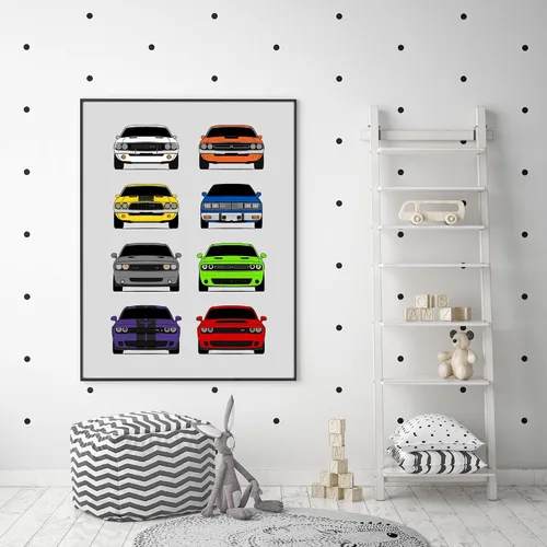 Miniatura 6 de Custom Car Posters Póster hecho a mano compatible con Dodge Challenger Generations e impresión de Challenger SRT, multicolor, impresión metálica