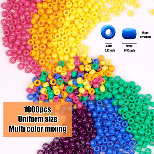 Miniatura 3 de Cuentas de pony de colores para pulseras de amistad, 1000 unidades de cuentas de plástico coloridas de 0.236 x 0.325 pulgadas para hacer joyas