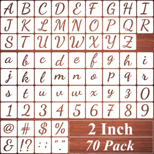 Miniatura 8 de Plantillas de letras del alfabeto de 1 pulgada para pintar, paquete de 70 plantillas de letras y números con letreros para pintar sobre madera