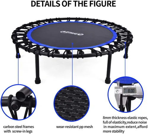 Miniatura 7 de Newan Mini trampolín silencioso de 40 a 48 pulgadas, trampolín de fitness, bungee rebote, entrenamiento cardiovascular, entrenamiento para adultos