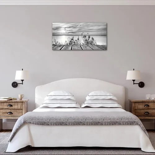 Miniatura 5 de yearainn Arte de Lienzo de Pared en Blanco y Negro Lago al Atardecer con Pájaros Voladores Cuadros para Decoración de Pared Paisaje Natural Pintura