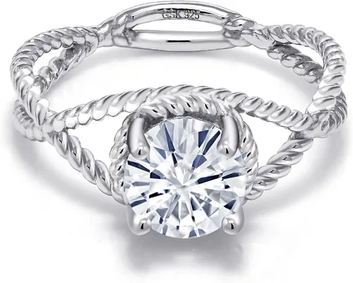 Miniatura 71 de Gem Stone King 7MM Round Gemstone Birthstone Solitaire Ring for Women Twisted Rope Band in 925 Sterling Silver Available in Sizes 5, 6, 7, 8, 9