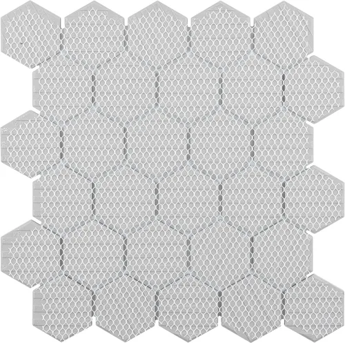 Miniatura 8 de Merola Tile Metro - Azulejo hexagonal de 2 pulgadas, color gris claro brillante, 11-1/8 pulgadas x 12-5/8 pulgadas, azulejos de porcelana para piso