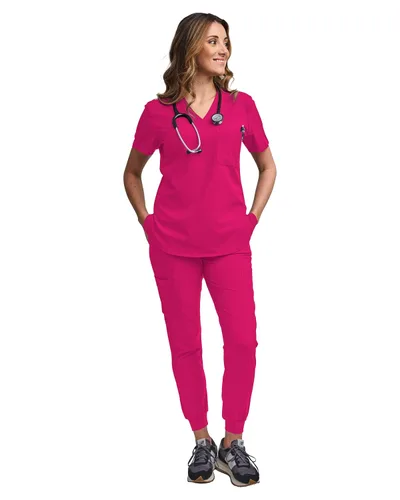 Miniatura 61 de Green Town Conjunto de ropa quirúrgica para mujer, pantalón deportivo y parte superior con cuello en V, 5 bolsillos, cintura de yoga, uniforme
