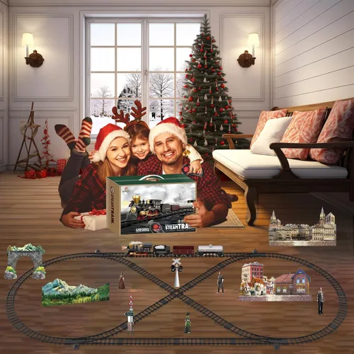 Miniatura 8 de Juego de tren para niños con control remoto, juguetes de tren con locomotora de vapor, tanque de combustible y pistas de lujo, trenes eléctricos