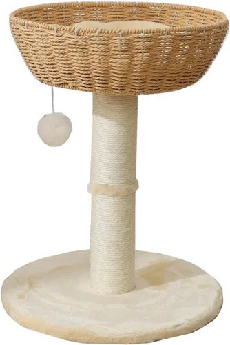 SHENGOCASE Torre de árbol para gatos con cesta de mimbre de ratán, cama grande tejida a mano, percha de ventana para gatos grandes de hasta 20