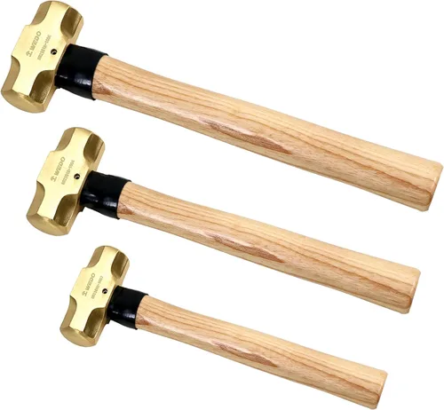 Miniatura 15 de WEDO Juego de martillos de trineo de latón de 2 piezas, 3 lb+5 libras, mango de madera, forjado a presión, resistente a la corrosión, estándar DIN