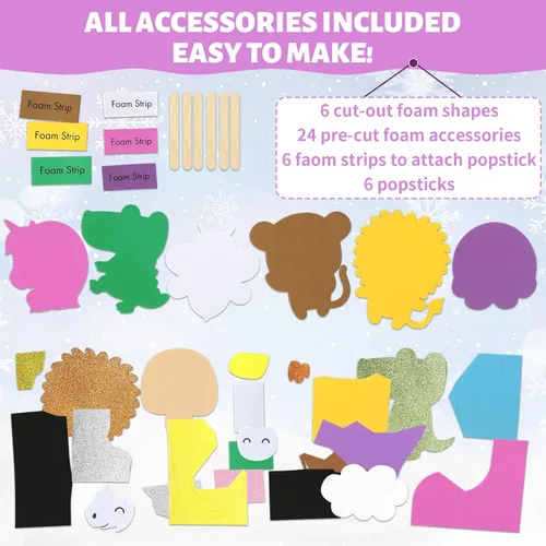 Miniatura 3 de VKPI Kit de manualidades para hacer 6 marionetas de palitos, manualidades de arte de espuma para regalo, juguetes para contar cuentos para niños