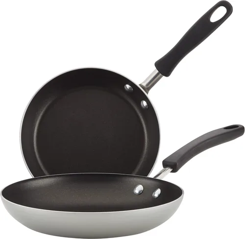 Farberware Cookstart DiamondMax - Juego de sartenes antiadherentes, apto para lavavajillas, 8.25 pulgadas y 10 pulgadas, color plateado